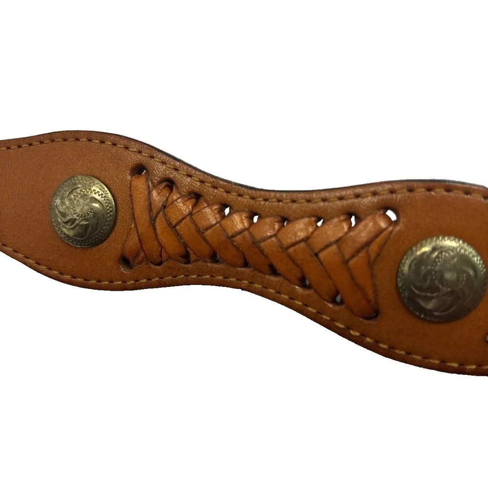 New MEF Western‎ Belt Womens 30 Sm Brown Leather Medallion Braided Southwestern